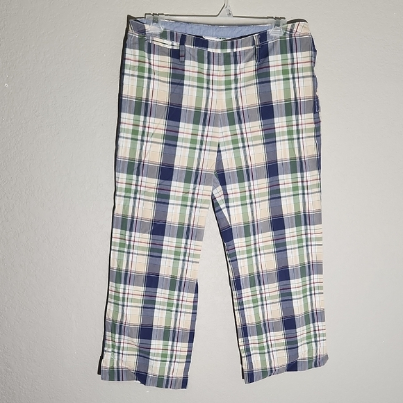 Tommy Hilfiger plaid pants Cropped Pants Blue Green size 8 has spot - Picture 1 of 10